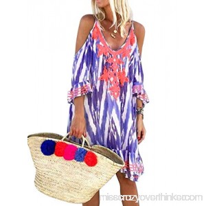 LAMISSCHE Women Cold Shoulder Lace Crochet Tie Dye Swimsuit Cover Ups Dress Beach Swimwear Purple B07PNG2431